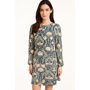 NWT Women's LOFT Petite Long Sleeve Dress Size 10P Navy Beige Floral